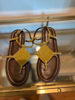 Zara Sage green Suede Strappy Flat Sandals